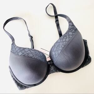 NEW VS VICTORIAS SECRET Dark Grey Perfect Shape Padded Lace Underwire Bra 36D